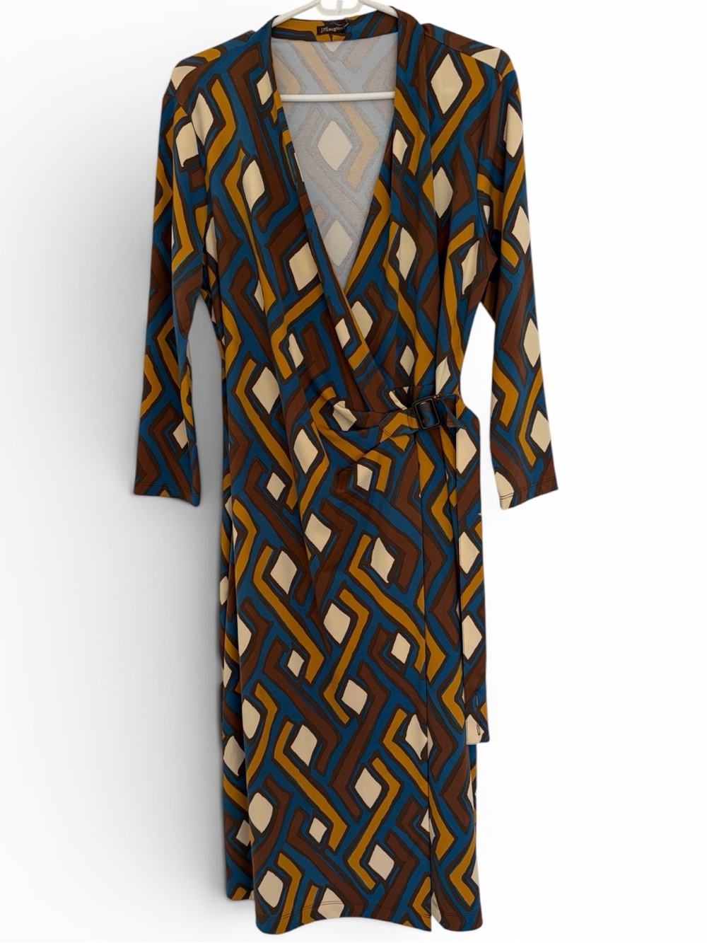 NWT J McLaughlin Wrap Dress in Blue, Brown & Cream
